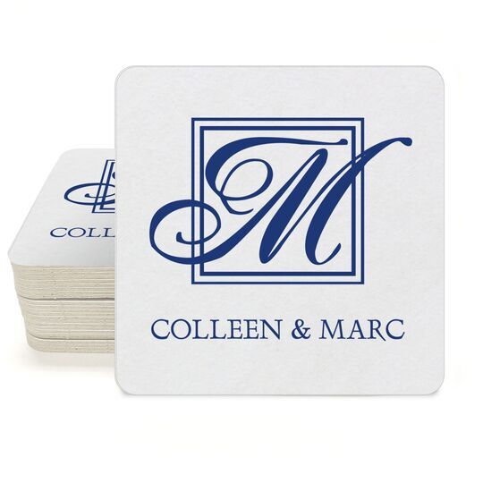 Framed Initial Plus Text Square Coasters